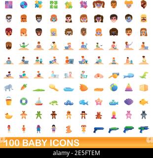100 baby icons set. Cartoon illustration of 100 baby icons vector set isolated on white background Stock Vector