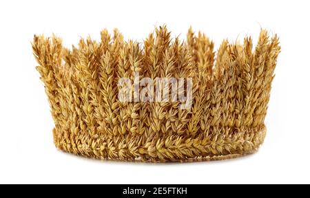 crown made of wheat ears of cereals isolated on white background Stock Photo