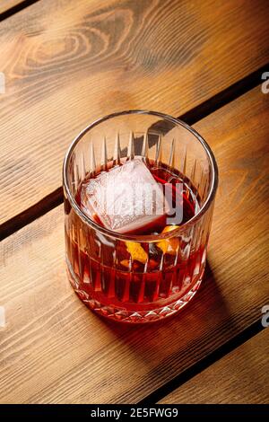 Closeup on negroni cocktail in old fashion glass  Stock Photo