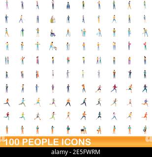 100 people icons set. Cartoon illustration of 100 people icons vector set isolated on white background Stock Vector