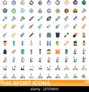 100 sport icons set. Cartoon illustration of 100 sport icons vector set isolated on white background Stock Vector