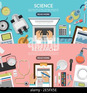 Science and research flat vector backgrounds set Stock Vector