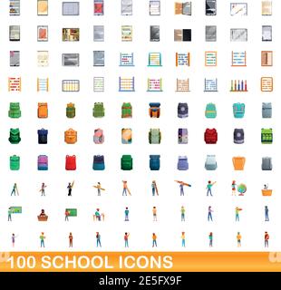 100 school icons set. Cartoon illustration of 100 school icons vector set isolated on white background Stock Vector