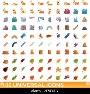 100 universal icons set. Cartoon illustration of 100 universal icons vector set isolated on white background Stock Vector