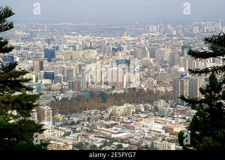 Stunning Aerial View of Santiago, the Capital City of Chile as Seen from Cerro San Cristobal Hill Stock Photo