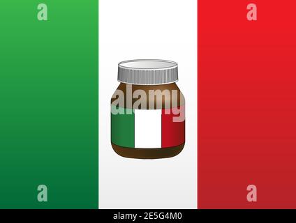Italian flag with famous creamy chocolate jar symbol, vector illustration Stock Vector