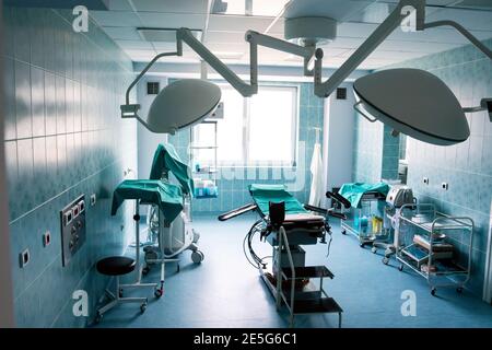 Equipment and medical devices in modern operating room Stock Photo