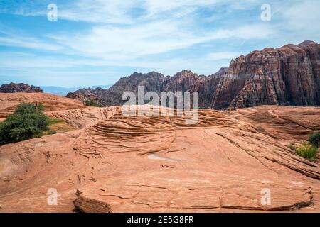 An overlooking view of nature in Snow Canyon State Park, Utah Stock Photo