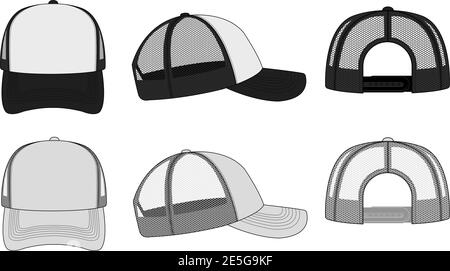 trucker cap / mesh cap template illustration (white & black) Stock Vector