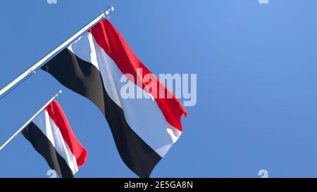 3D rendering of the national flag of Yemen waving in the wind Stock Photo