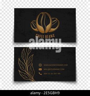 Coffee beans logo design. Black busines card template. Stock Vector