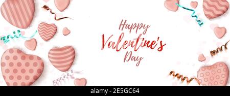 Valentines Day horizontal banner. Abstract minimalism wedsite header design. Stock Vector