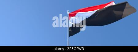 3D rendering of the national flag of Yemen waving in the wind Stock Photo