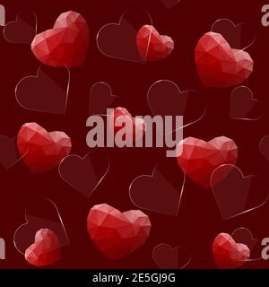 Seamless pattern with glass and polygonal hearts Stock Vector