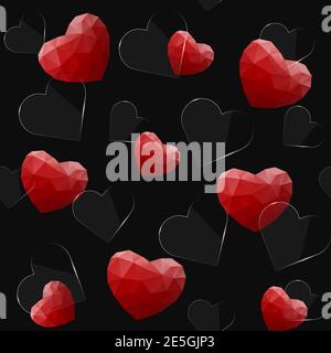 Seamless pattern with glass and polygonal hearts Stock Vector