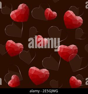 Seamless pattern with glass and polygonal hearts Stock Vector
