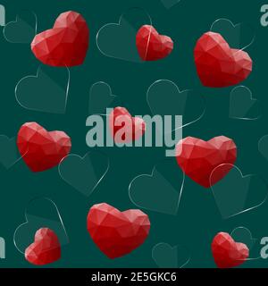 Seamless pattern with glass and polygonal hearts Stock Vector