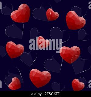 Seamless pattern with glass and polygonal hearts Stock Vector