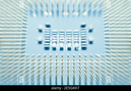 Blurred picture of computer processor close up, abstract high tech background. Stock Photo