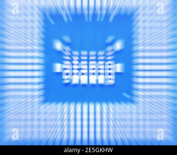 Blurred picture of computer processor close up, abstract high tech background. Stock Photo