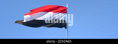 3D rendering of the national flag of Yemen waving in the wind Stock Photo