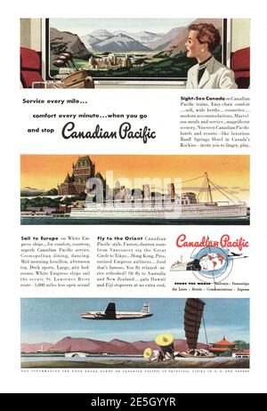 1950 US Advert Canadian Pacific Trains Stock Photo
