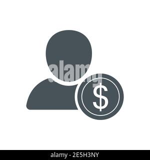 People and money icon. Rich man black silhouette. Vector isolated on white. Stock Vector