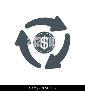 Cash flow icon. Recycle dolar coin symbol. Money and arrows sign. Vector isolated on white. Stock Vector