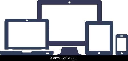 Responsive design for web- computer screen, laptop, smartphone, tablet icons set Stock Vector