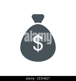 Money bag icon. Dollar symbol. Wealth black silhouette sign. Vector isolated on white. Stock Vector