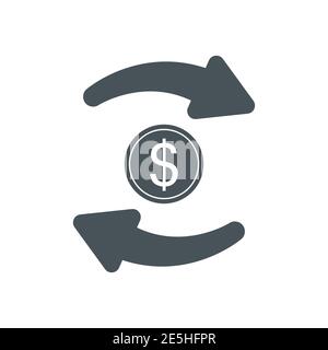 Cash flow icon. Recycle dolar coin symbol. Money and arrows sign. Vector isolated on white. Stock Vector
