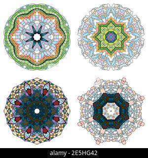 Hand-painted art design. Color hand drawn illustration set of 4 mandalas for decoration Stock Vector