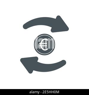Cash flow icon. Recycle euro coin symbol. Money and arrows sign. Vector isolated on white. Stock Vector