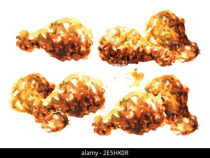 Crispy fried chicken. Watercolor hand drawn illustration, isolated on ...