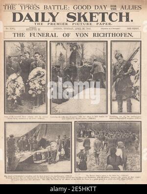 1918 Daily Sketch Funeral of Manfred von Richthofen Stock Photo