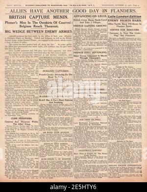 1918 Daily Sketch British Army capture Menin Stock Photo