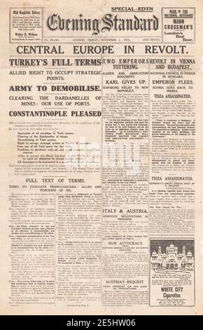1918 Evening Standard Surrender of Turkey Stock Photo
