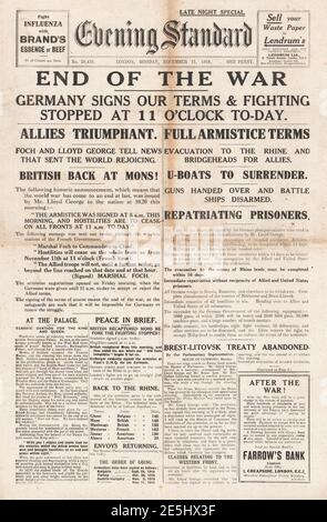 1918 Evening Standard Armistice and Surrender of Germany Stock Photo