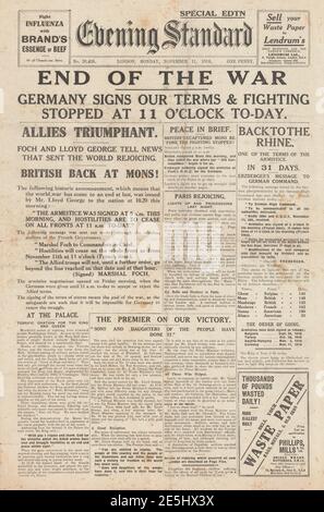 1918 Evening Standard Armistice and Surrender of Germany Stock Photo