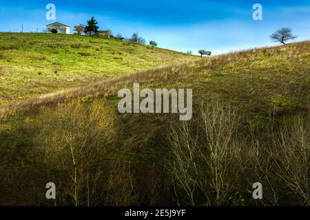 Farm on top of a hill. Abruzzo, Italy, Europe Stock Photo