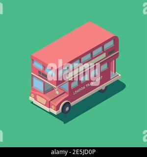 Vector isometric english bus icon. Red british double-decker bus. Stock Vector