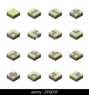 Isometric road elements. Set of roads. Vector illustration. Road tiles. Stock Vector