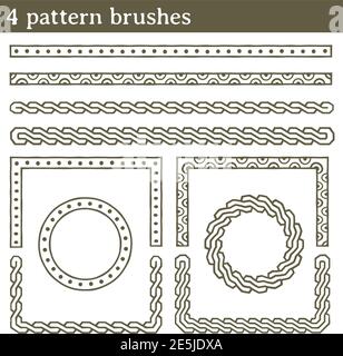 You can draw any line or path and apply a pattern brush to it. Also, you can make frames with different shapes (round, square, ...) because all brushe Stock Vector