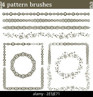 You can draw any line or path and apply a pattern brush to it. Also, you can make frames with different shapes (round, square, ...) because all brushe Stock Vector