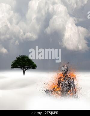 Man in tree yoga pose, illustration Stock Photo - Alamy