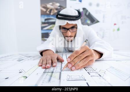 Male architect student making a sketch Stock Photo