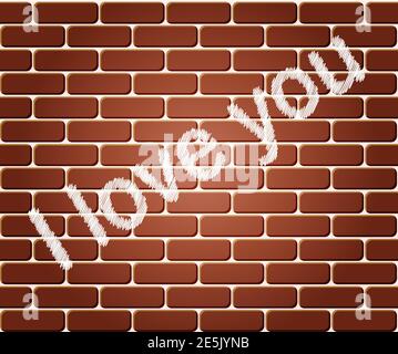 Valentines Day Love typography with shiny lights. Love text on brick wall background Stock Vector