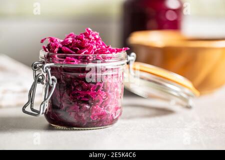 Red sauerkraut. Sour pickled cabbage Stock Photo