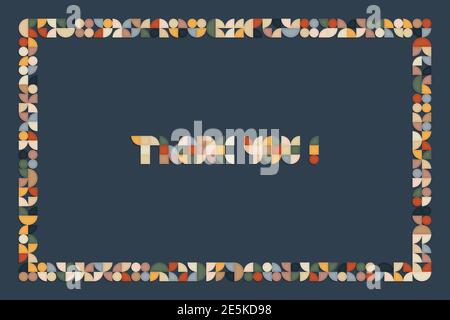 Vector illustration of colorful Thank You phrase and abstract frame made of different simple geometric shapes for your design Stock Vector