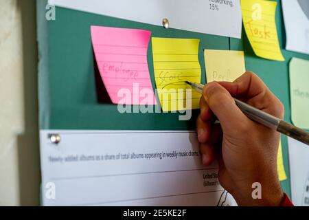 Businessman's hand writing tasks on notes Stock Photo - Alamy